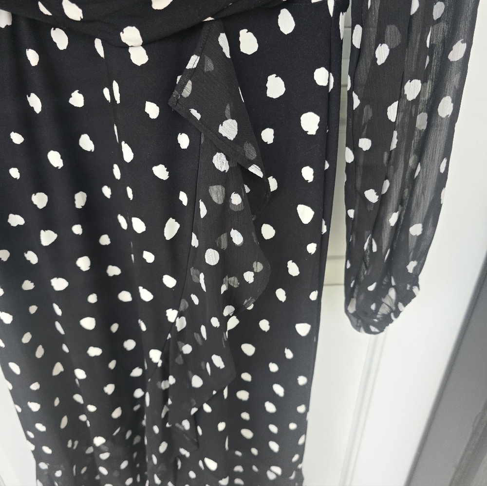Tommy Hilfiger Polka Dot Faux-Wrap Dress Sz 6 Long Sleeves Sheer Strecty - Picture 8 of 13